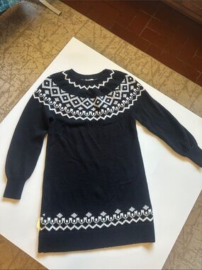 LOFT Black Sweater Dress with White Nordic Yoke